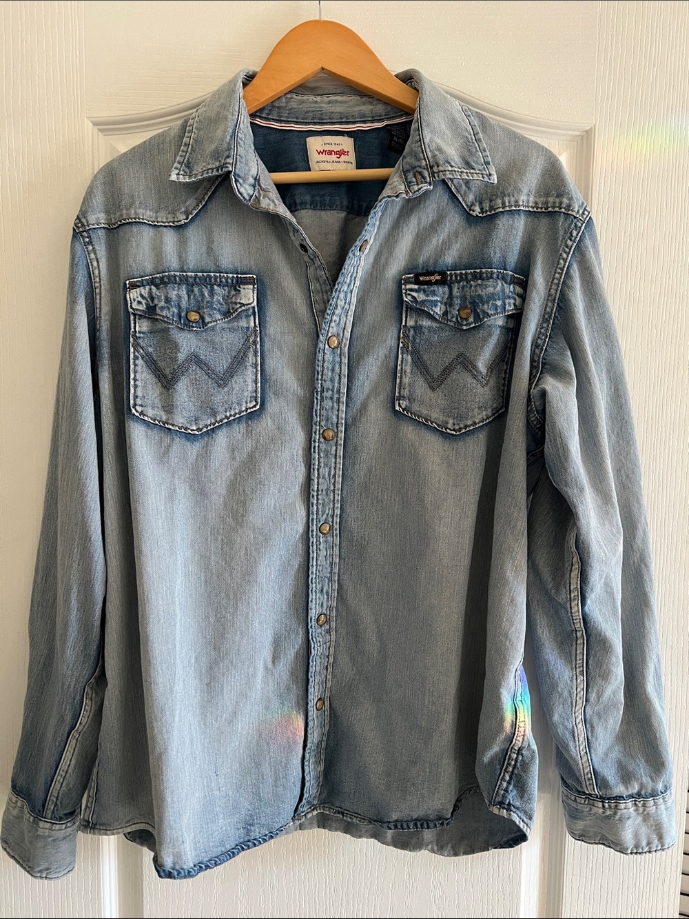 🌟Wrangler Light Wash Denim Western Button-Down Shirt XL🌟